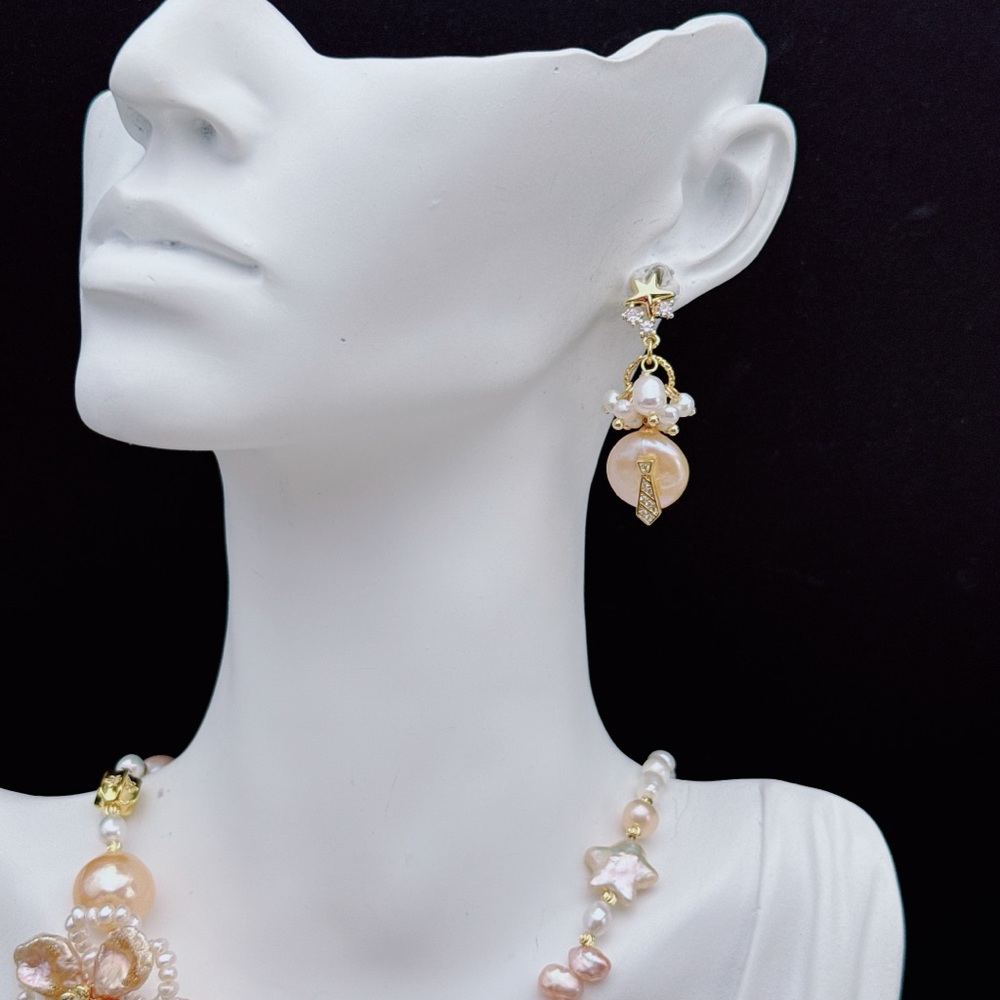 26E278 Handmade Freshwater Baroque Pearl Coin Pearl Dangling Earrings S925 Post - Picture 8 of 8